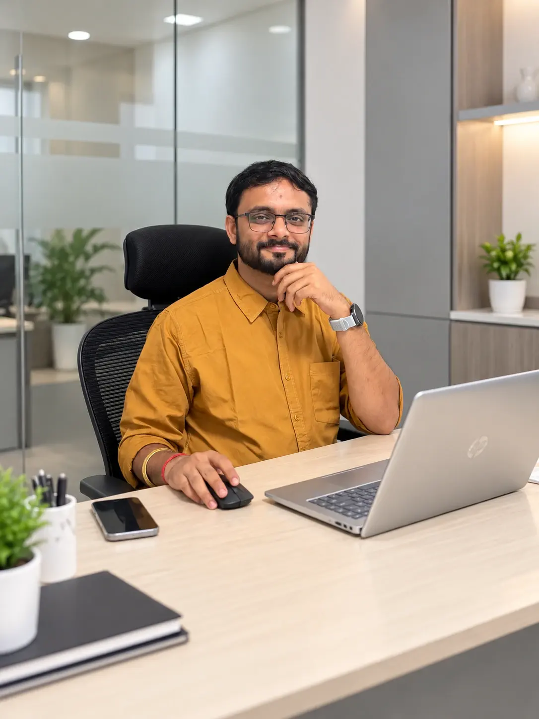 An Infoane team member seated at a desk with a laptop in the office
